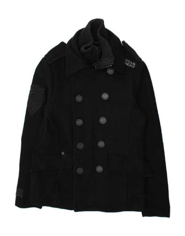 SUPERDRY Womens Pea Coat UK 18 XL Black Wool