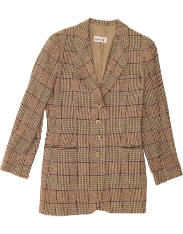 VINTAGE Womens Longline 4 Button Blazer Jacket UK 10 Small Beige Check