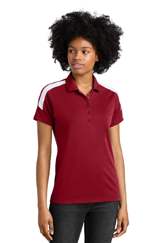 Sport-Tek Womens Moisture Wicking Competitor United Short Sleeve Polo Shirt - Deep Red/White