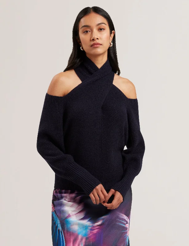 Elanaa Cut Out Detail Knit Sweater Navy