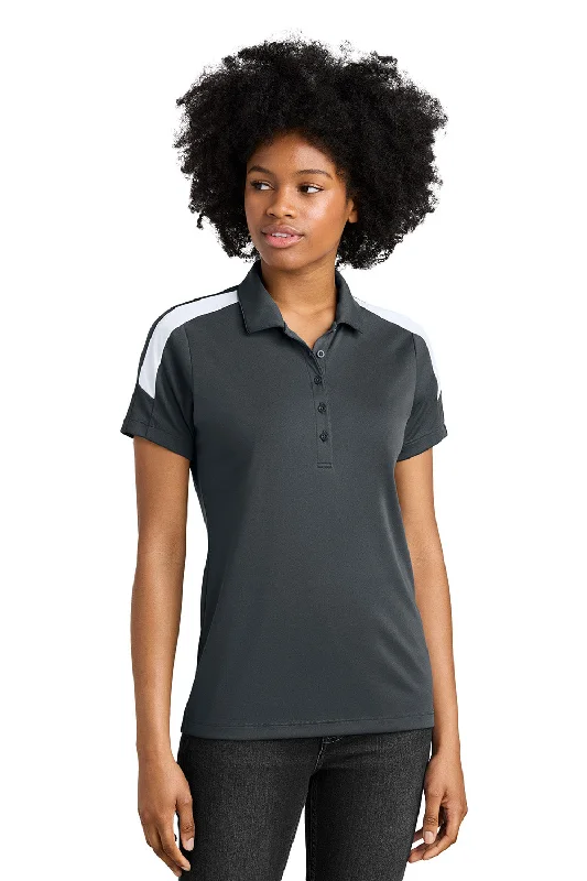 Sport-Tek Womens Moisture Wicking Competitor United Short Sleeve Polo Shirt - Iron Grey/White