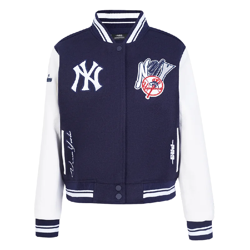 MLB NEW YORK YANKEES CITY RANSOM WOMEN'S RIB WOOL VARSITY JACKET (MIDNIGHT NAVY/WHITE)