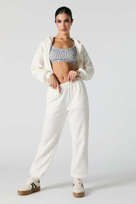 Solid Fleece Cuffed Jogger Women Women
