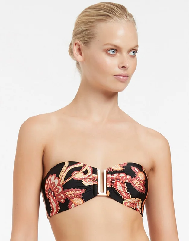 Silk Road Bandeau Bikini Top - Black