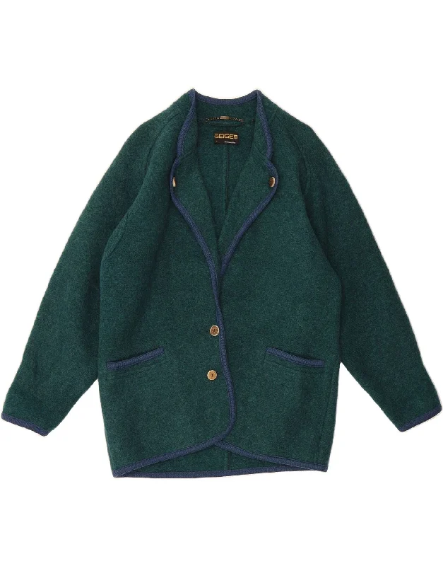 GEIGER Womens 2 Button Blazer Jacket EU 38 Medium Green Wool