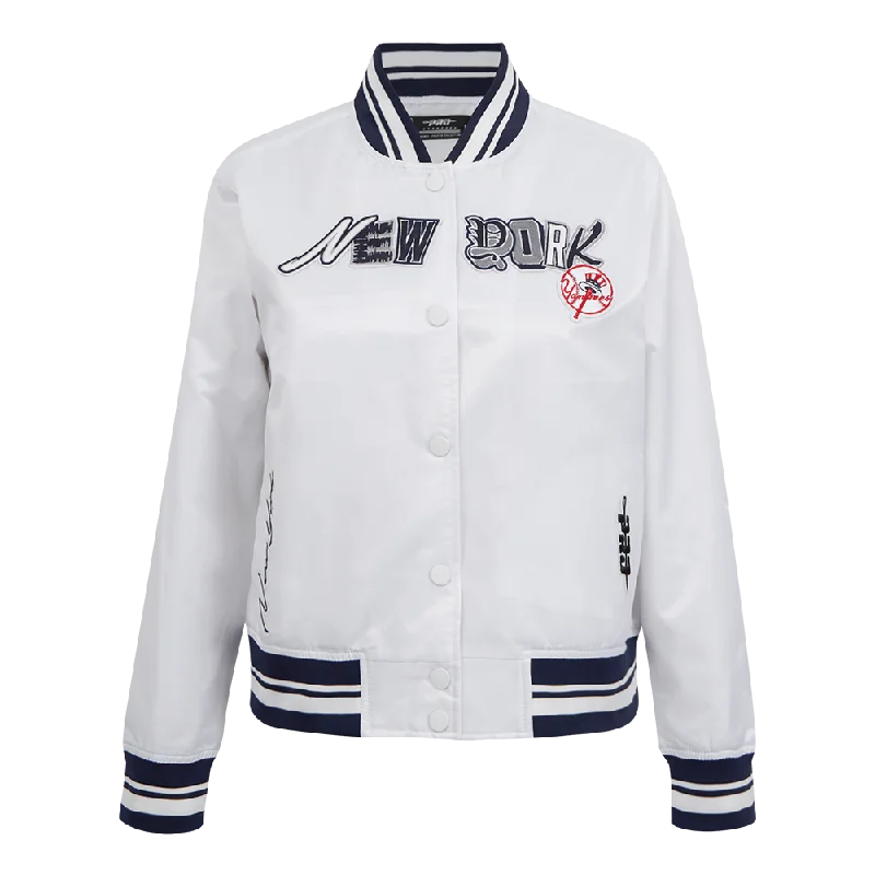 MLB NEW YORK YANKEES CITY RANSOM WOMEN'S RIB SATIN JACKET (WHITE/MIDNIGHT NAVY)