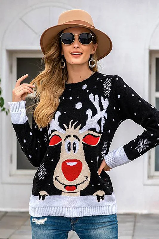 BerryBetty - Black Christmas Reindeer Black Snowflake Sweater