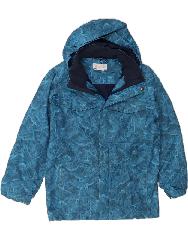 COLUMBIA Womens Abstract Pattern Windbreaker Jacket UK 14 Medium Blue