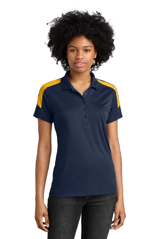 Sport-Tek Womens Moisture Wicking Competitor United Short Sleeve Polo Shirt - True Navy Blue/Gold