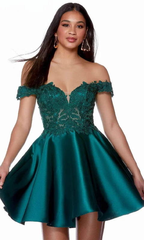 Alyce Paris 3141 - Lace-Applique Off-Shoulder Cocktail Dress