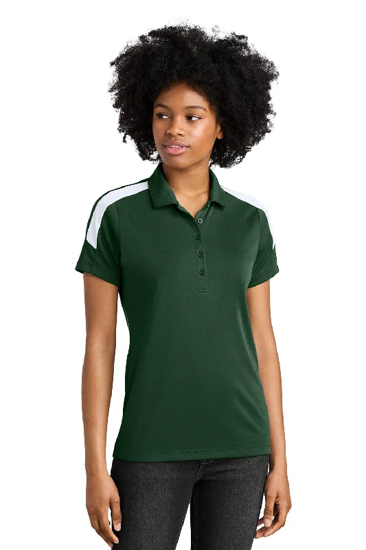 Sport-Tek Womens Moisture Wicking Competitor United Short Sleeve Polo Shirt - Forest Green/White