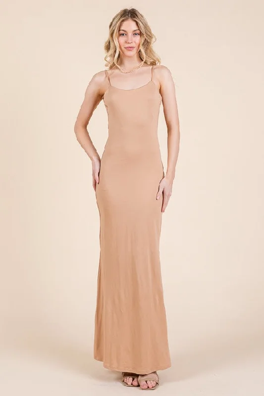 Beige Backless Fishtail Sleeveless Maxi Dress