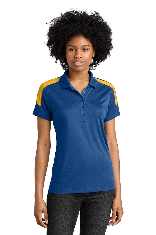 Sport-Tek Womens Moisture Wicking Competitor United Short Sleeve Polo Shirt - Royal Blue/Gold