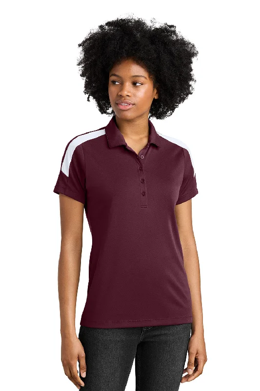 Sport-Tek Womens Moisture Wicking Competitor United Short Sleeve Polo Shirt - Maroon/White