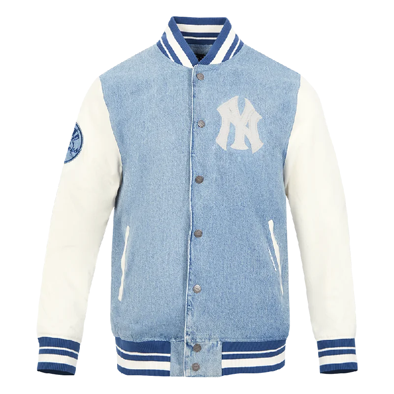 MLB NEW YORK YANKEES VARSITY BLUES MEN'S DENIM VARSITY JACKET (DENIM/LINEN)