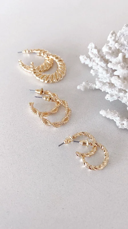 Reta Triple Pack Earrings - Gold