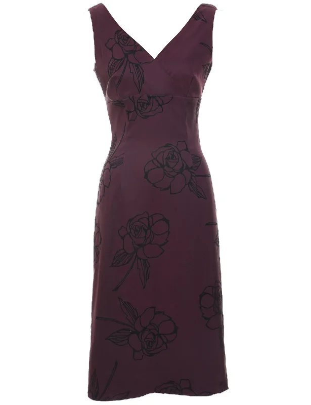 Floral Print Black & Plum Evening Dress - M purpose purpose