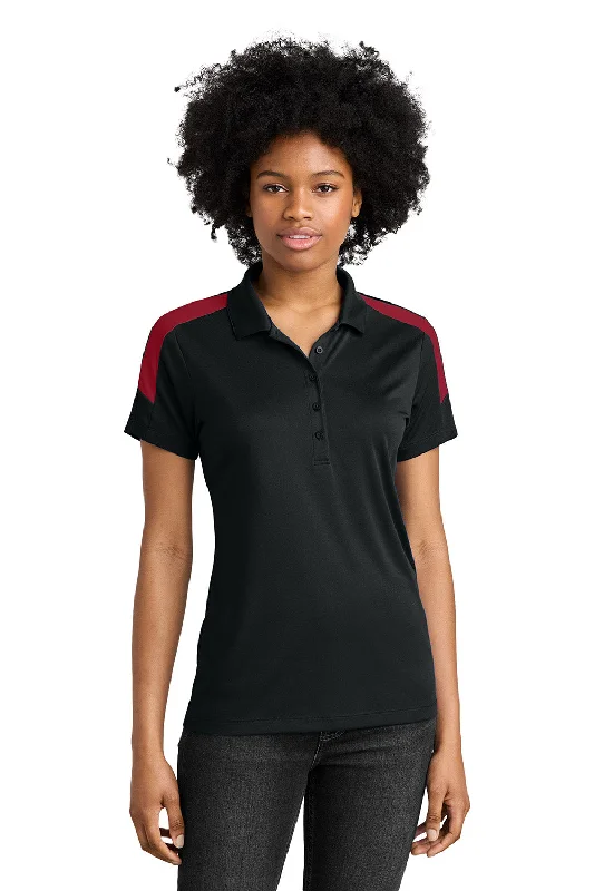 Sport-Tek Womens Moisture Wicking Competitor United Short Sleeve Polo Shirt - Black/Deep Red