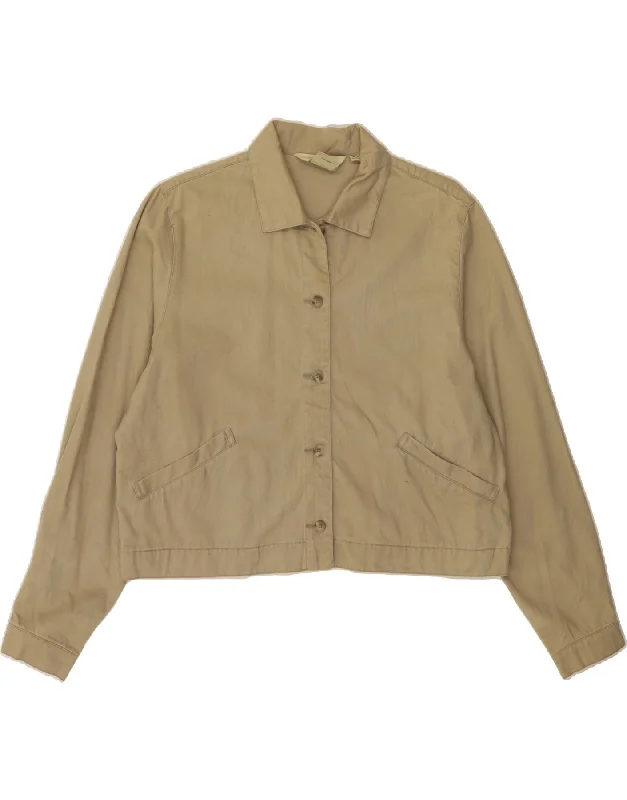 EDDIE BAUER Womens Crop Bomber Jacket UK 14 Medium Beige Cotton