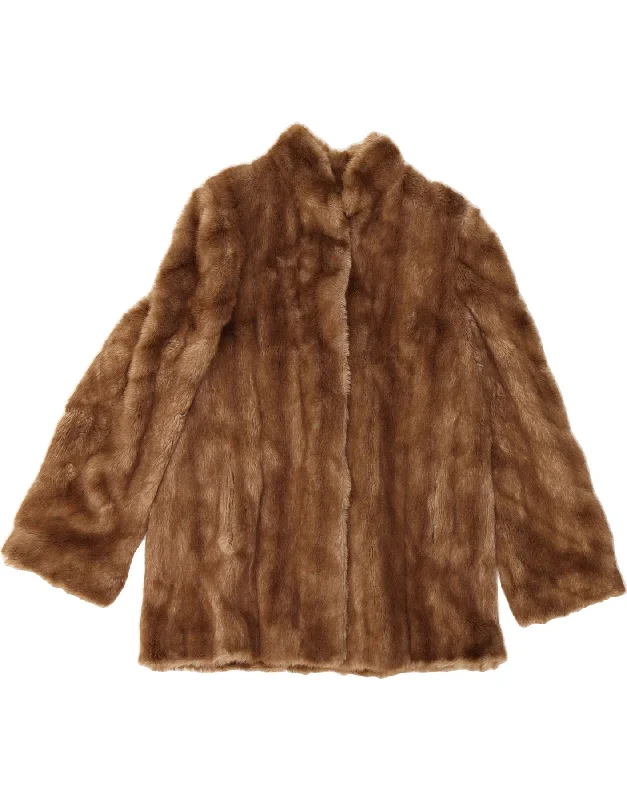 VINTAGE Womens Faux Fur Jacket UK 16 Large Brown