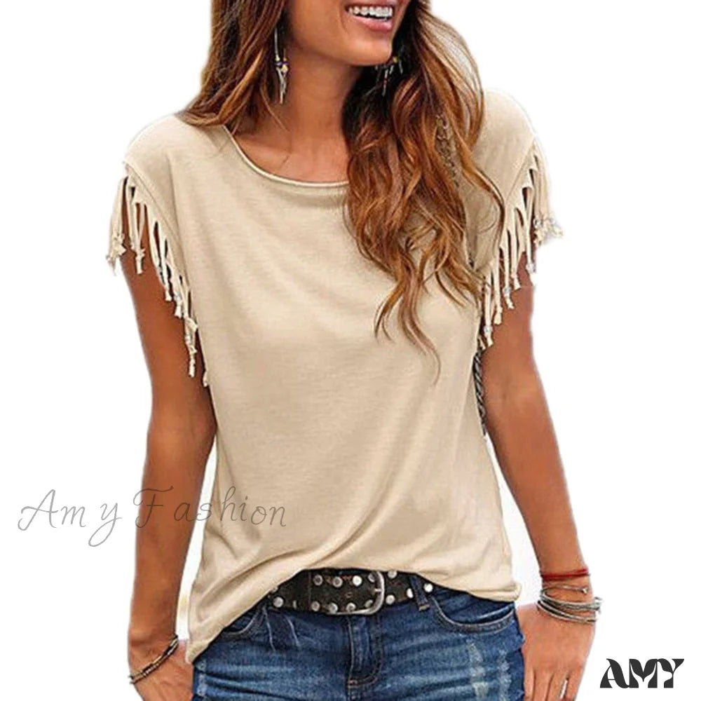 Amy Fashion - Solid Color Tees O Neck Clothing Top