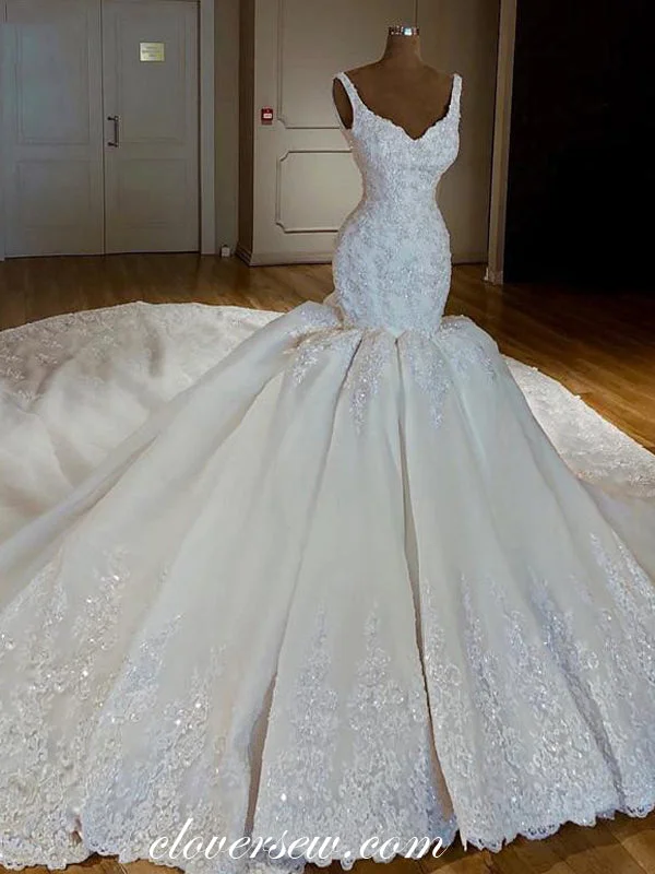 Stunning Beaded Lace Applique With Gorgeous Train Wedding Dresses, CW0171