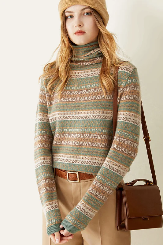 BerryBetty - Green Wool-Blend Turtleneck Sweater