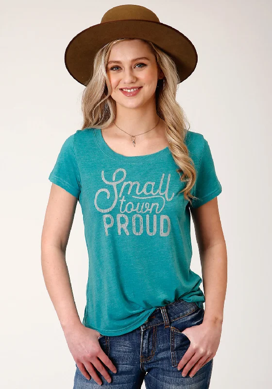 Roper Womens Turquoise Poly/Rayon Small Town Proud S/S T-Shirt