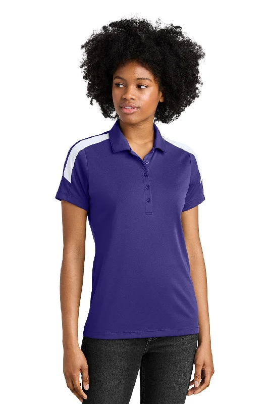 Sport-Tek Womens Moisture Wicking Competitor United Short Sleeve Polo Shirt - Purple/White