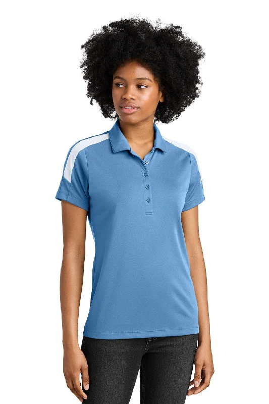 Sport-Tek Womens Moisture Wicking Competitor United Short Sleeve Polo Shirt - Carolina Blue/White