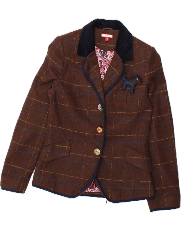 JOE BROWNS Womens 3 Button Blazer Jacket UK 10 Small  Brown Check