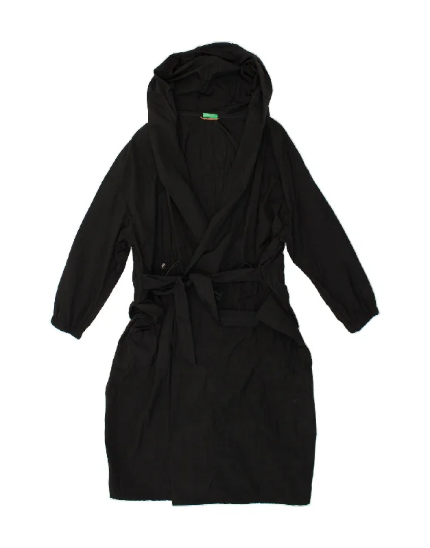 BENETTON Womens Graphic Hooded Overcoat UK 10 Small Black Polyamide