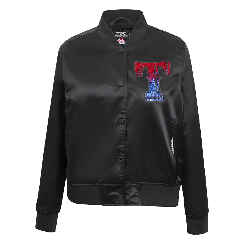 MLB TEXAS RANGERS JEWELS WOMEN'S SATIN JACKET (BLACK)