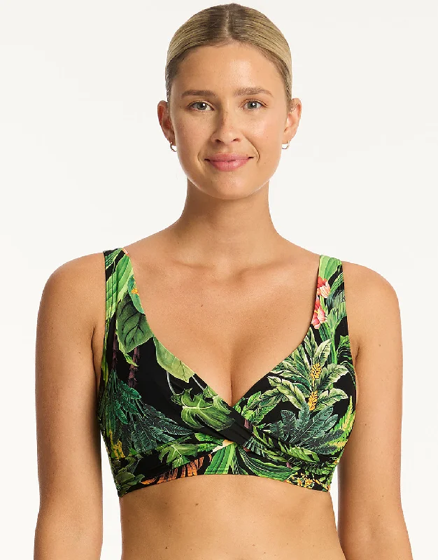 Lotus Cross Front Multi-fit Bikini Top - Black