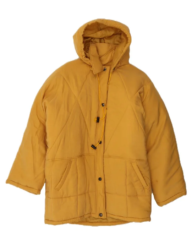 VINTAGE Womens Hooded Padded Coat UK 14 Medium Yellow Nylon