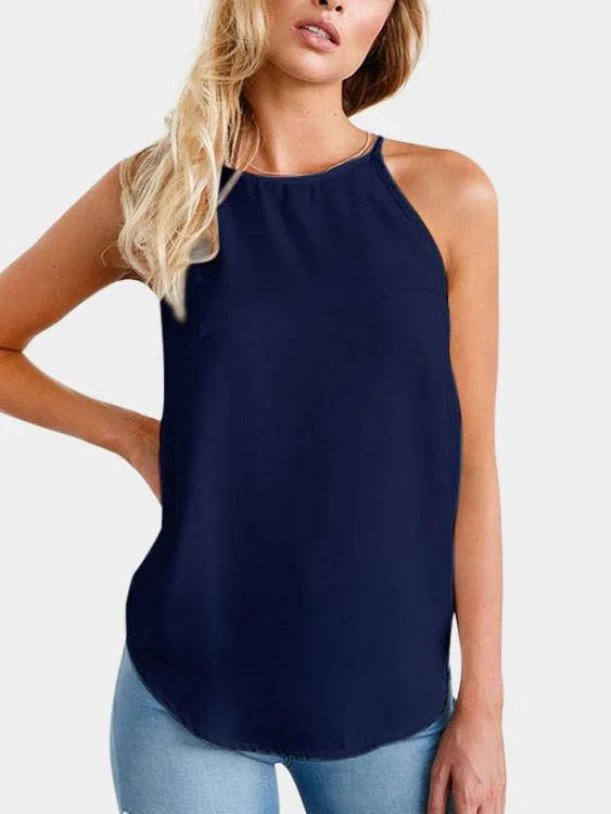 Wholesale Crew Neck Sleeveless Irregular Hem Camis