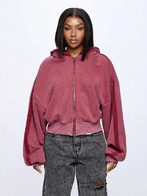 SUMWON WOMEN Exposed Seam Oversized Cropped Zip Through Hoodie