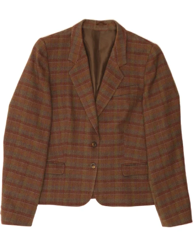 HUCKE Womens 2 Button Blazer Jacket EU 40 Medium Brown Check New Wool