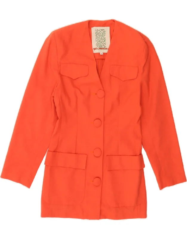 VINTAGE Womens 4 Button Longline Blazer Jacket UK 10 Small Orange