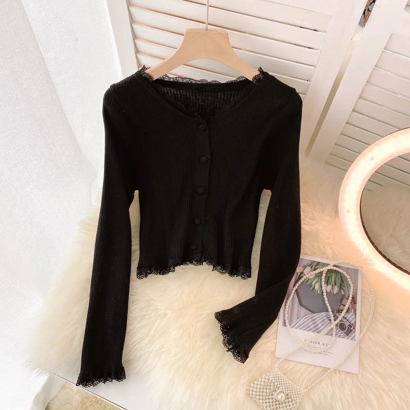 Simple Cardigan Lace Long Sleeve Sweater  020