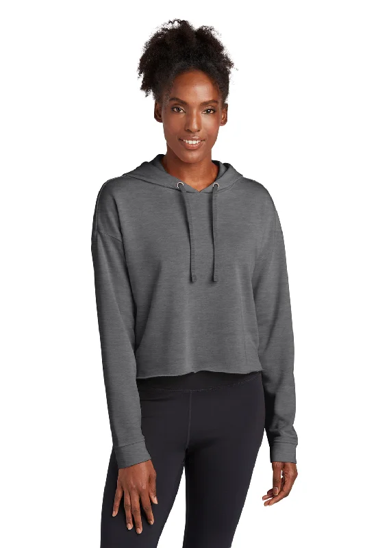 Sport-Tek Womens Moisture Wicking Fleece Crop Hooded Sweatshirt Hoodie - Heather Dark Grey - Closeout