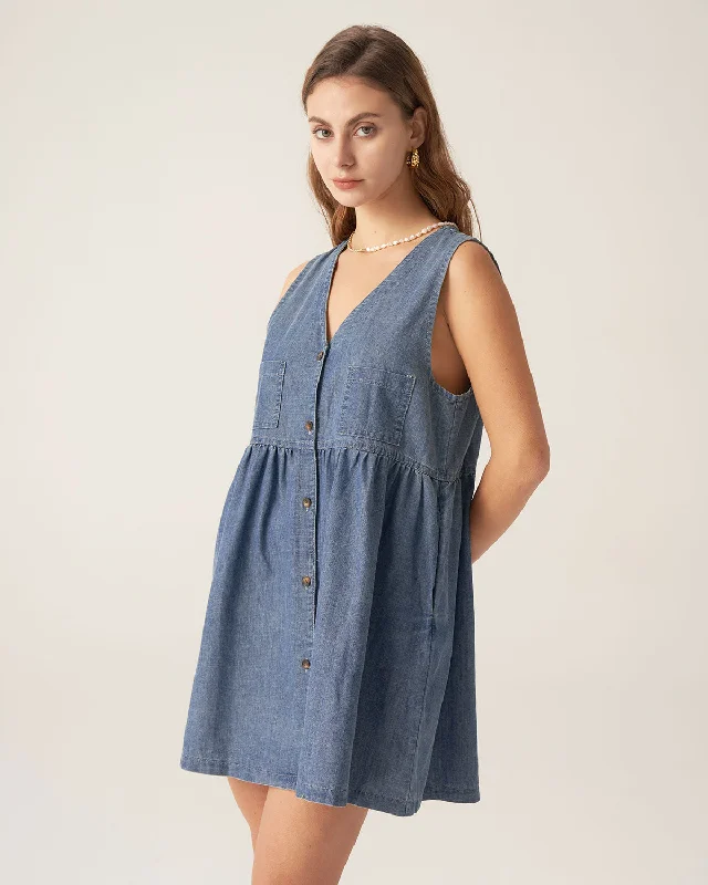 Blue Denim Sleeveless Mini Dress