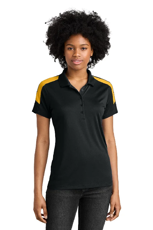 Sport-Tek Womens Moisture Wicking Competitor United Short Sleeve Polo Shirt - Black/Gold