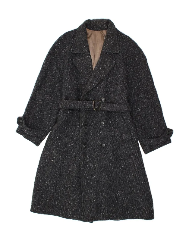 GERRARD Womens Donegal Tweed Double Breasted Coat UK 14 Medium Grey