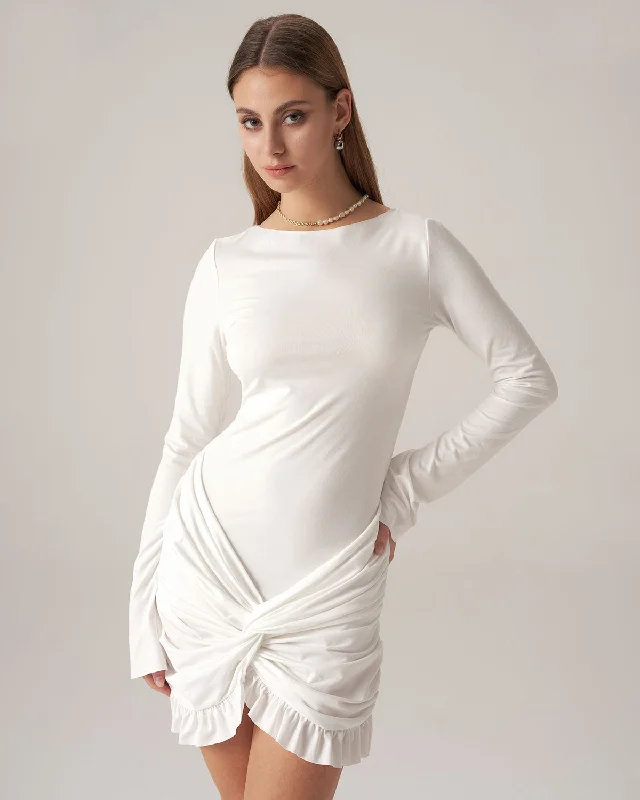 White Ruffle Bodycon Mini Dress