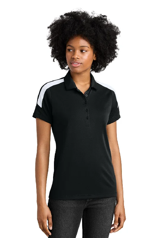 Sport-Tek Womens Moisture Wicking Competitor United Short Sleeve Polo Shirt - Black/White