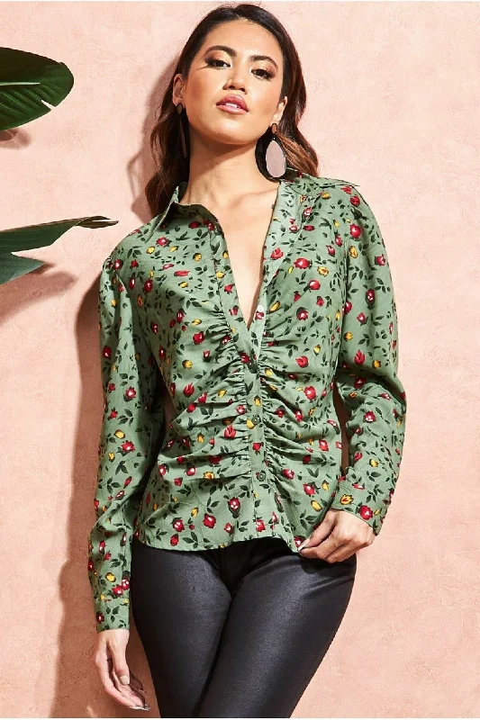 City Goddess Floral Print Shirt - Sagegreen Adventure Adventure