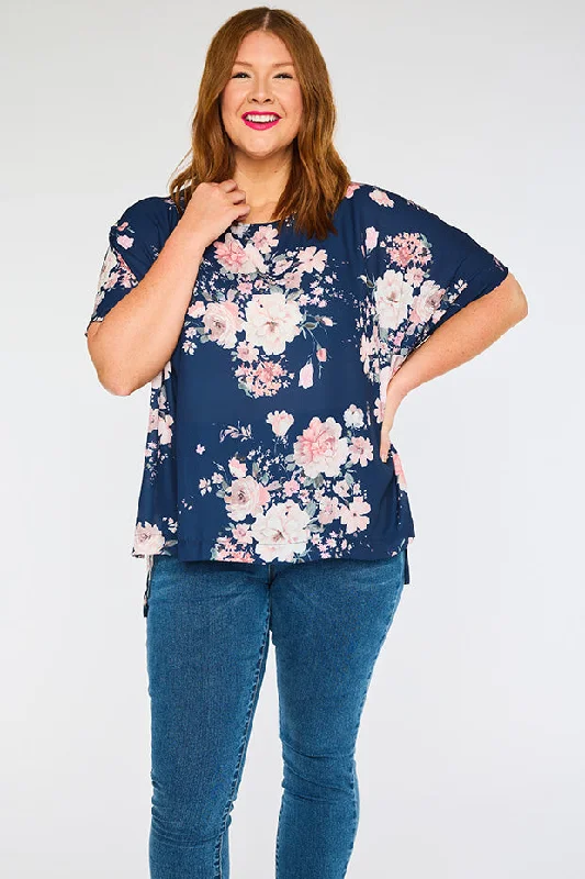Serena Navy Floral Top Relaxed Women's Beachy Relaxed Women's Beachy