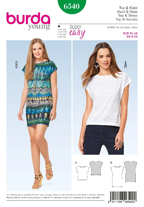 Burda Style Pattern BD6540 Misses' Top and Dress Contemporary  Contemporary 