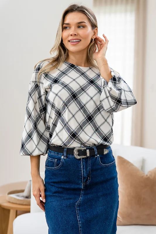FINAL SALE | Valentina Bias Blouse Check Sophisticated Women's  Sophisticated Women's 